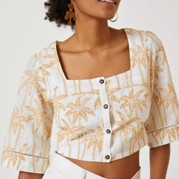 Anthropologie Tops - Anthropologie Embroidered Palm Tee Scotch & Soda Crop Blouse Top S